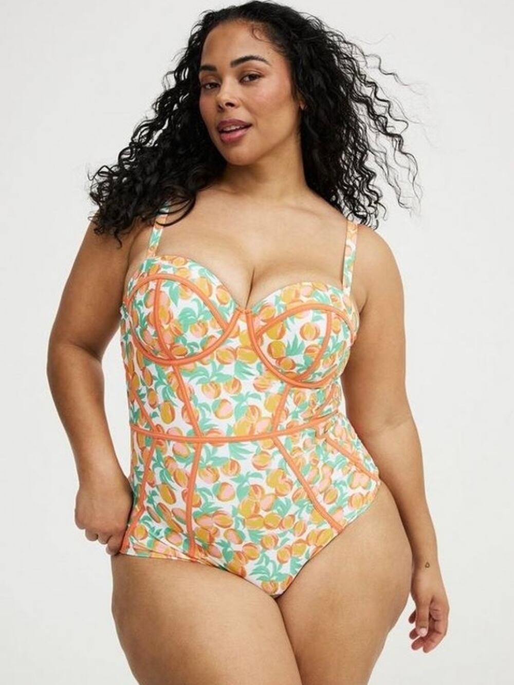Torrid White Georgia Peaches Slim Fix Underwire One Piece Swimsuit Sz.5 D/DD NWT